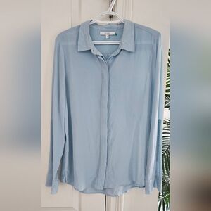 100% Silk Alfred Sung Light Blue Women's Button Down Shirt